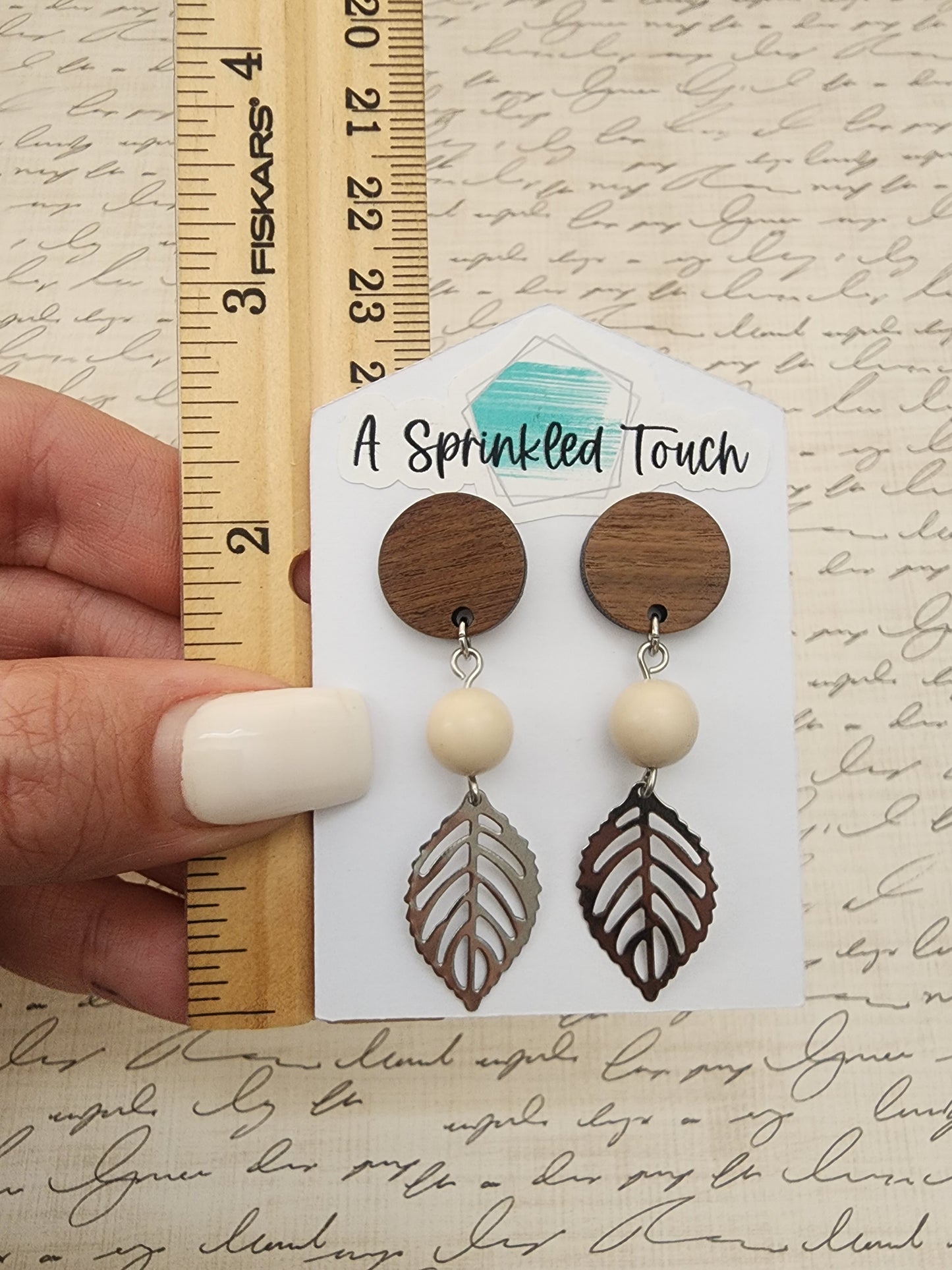 Rustic Wood, Fossil, and Leaves Earrings