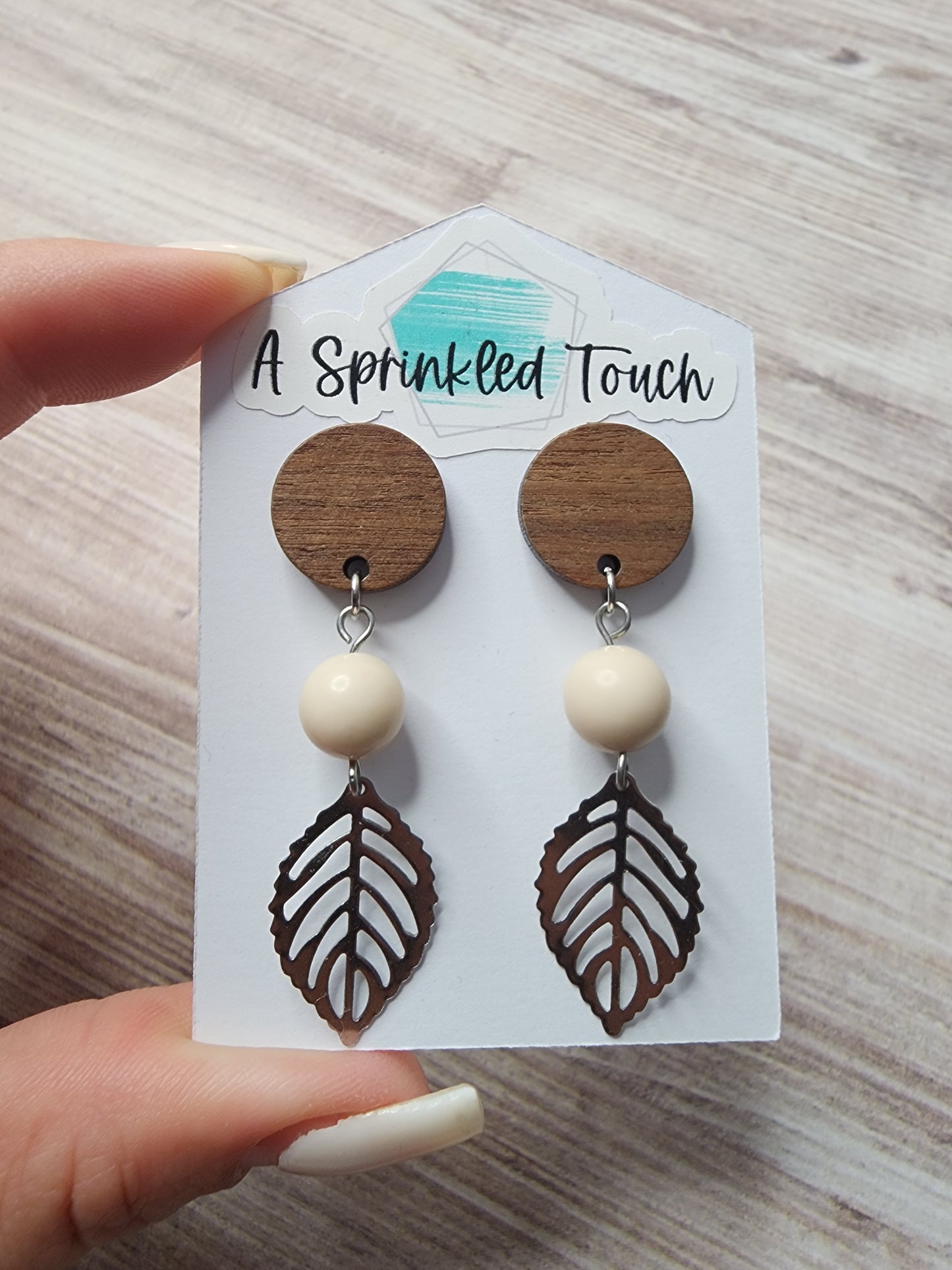 Rustic Wood, Fossil, and Leaves Earrings