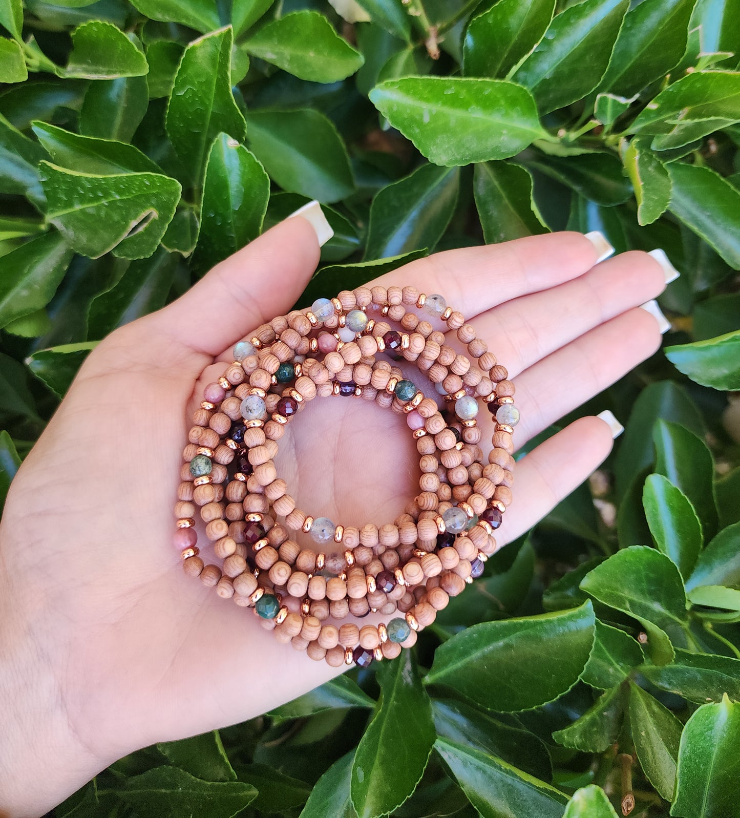 Rosewood & Moss Agate Bracelet